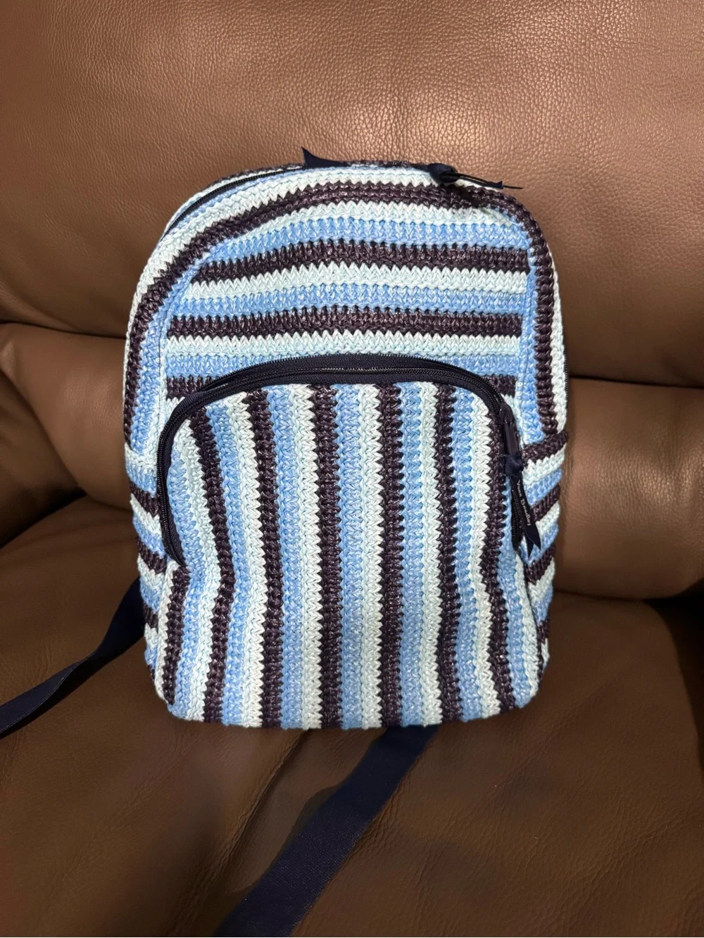 Vera Bradley Blue, Navy & White Striped Crochet Backpack